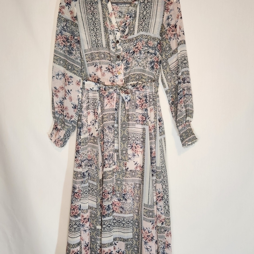 Stella & Ivy Floral Maxi Dress Size 4 Light Blue and Pink Flower - Picture 2 of 9